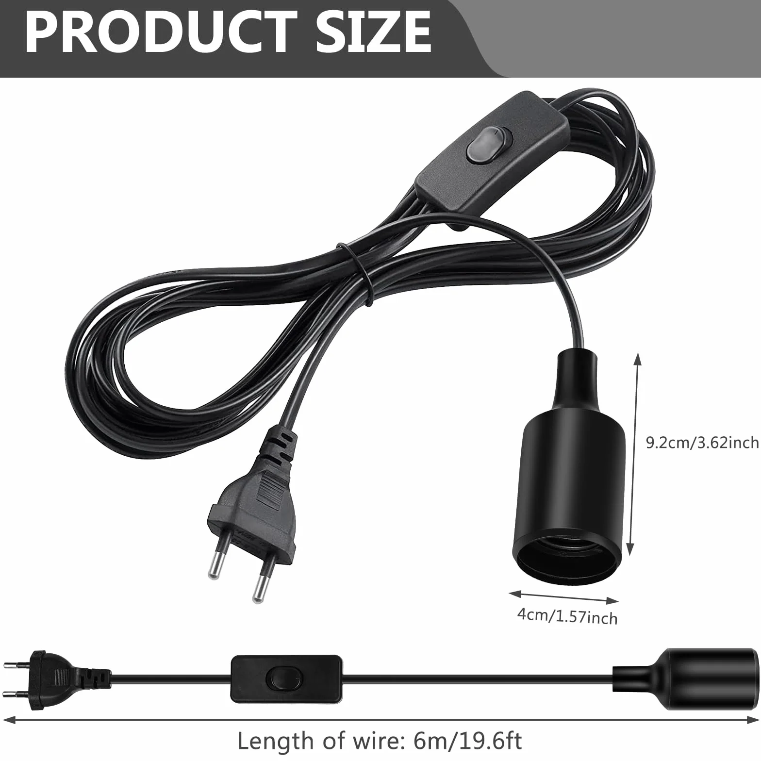 Lampa wisząca E27 6m z przełącznikiem 2 sztuki