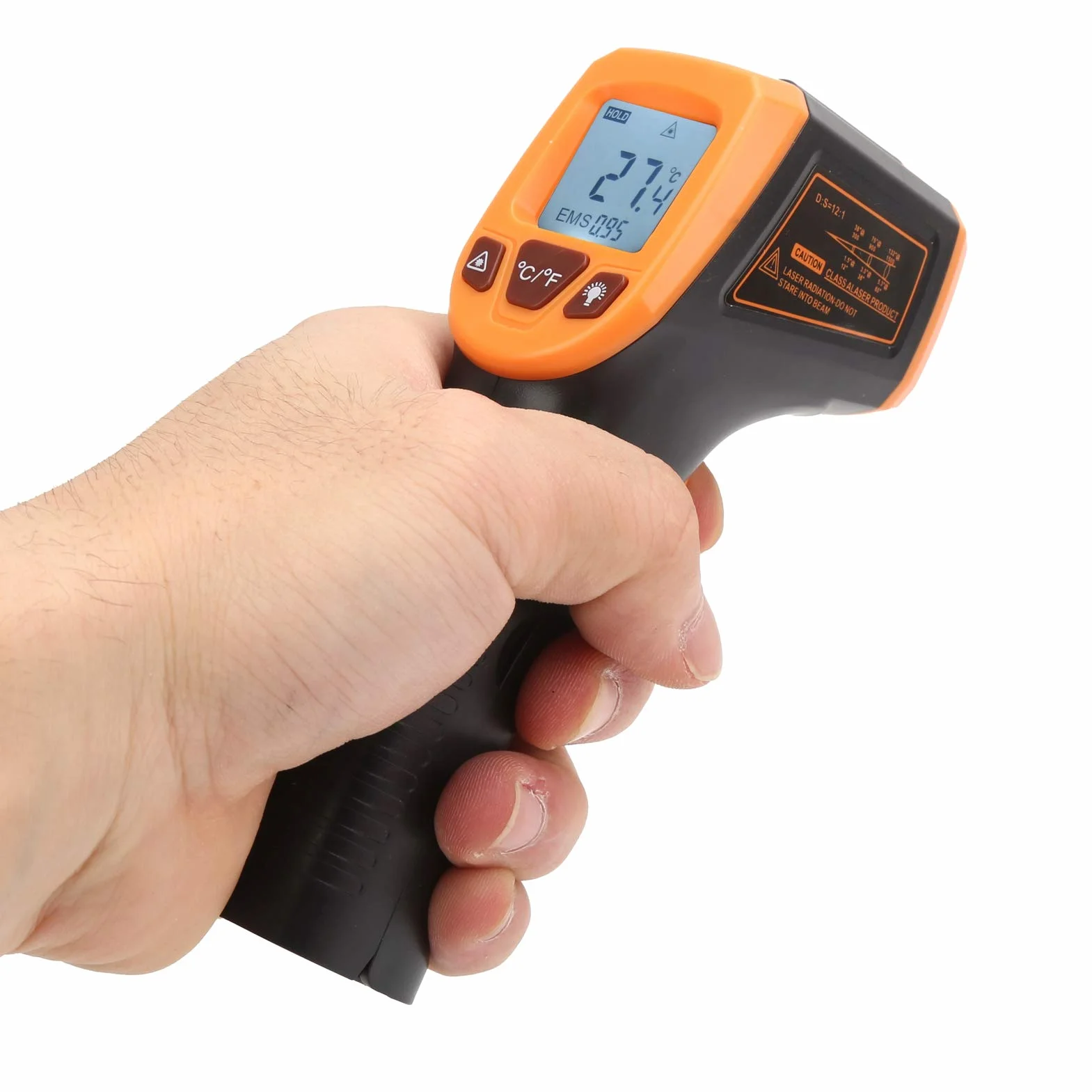 Termometr Przemysłowy na Podczerwień GM320S, Bezdotykowy, -50°C do 600°C, Podświetlenie LCD, Pomarańczowy, do Pomiaru Temperatury Powierzchni