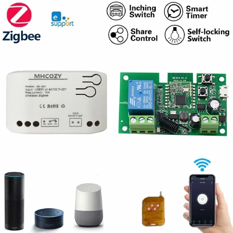 ZigBee 1-kanałowy przełącznik 12V Smart Relay, automatyczne flokowanie i chwilowy tryb, SmartThings Alexa Google Home