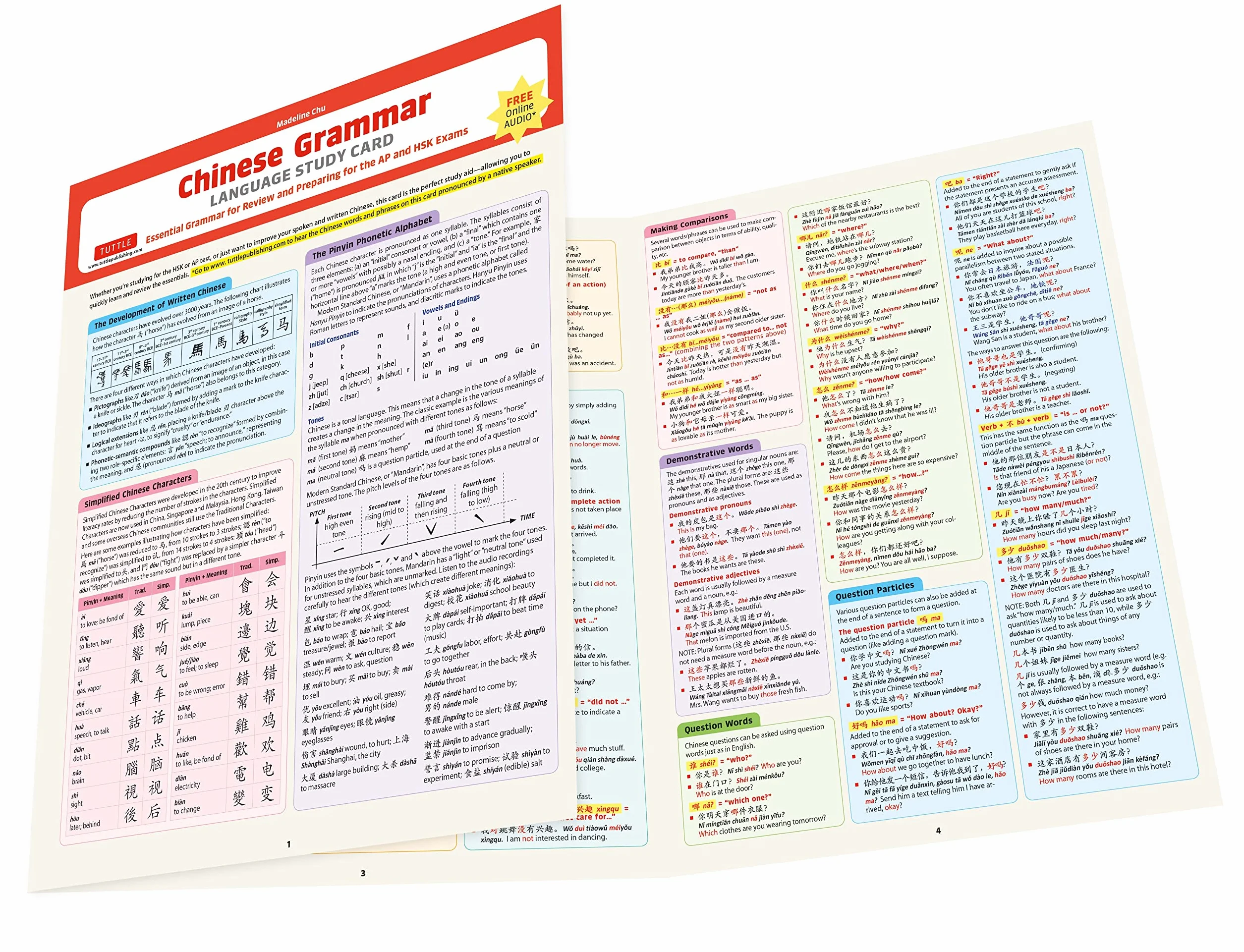 Chinese Grammar Language Study Card: Essential Grammar Points for HSK and AP Tests (Online Audio)