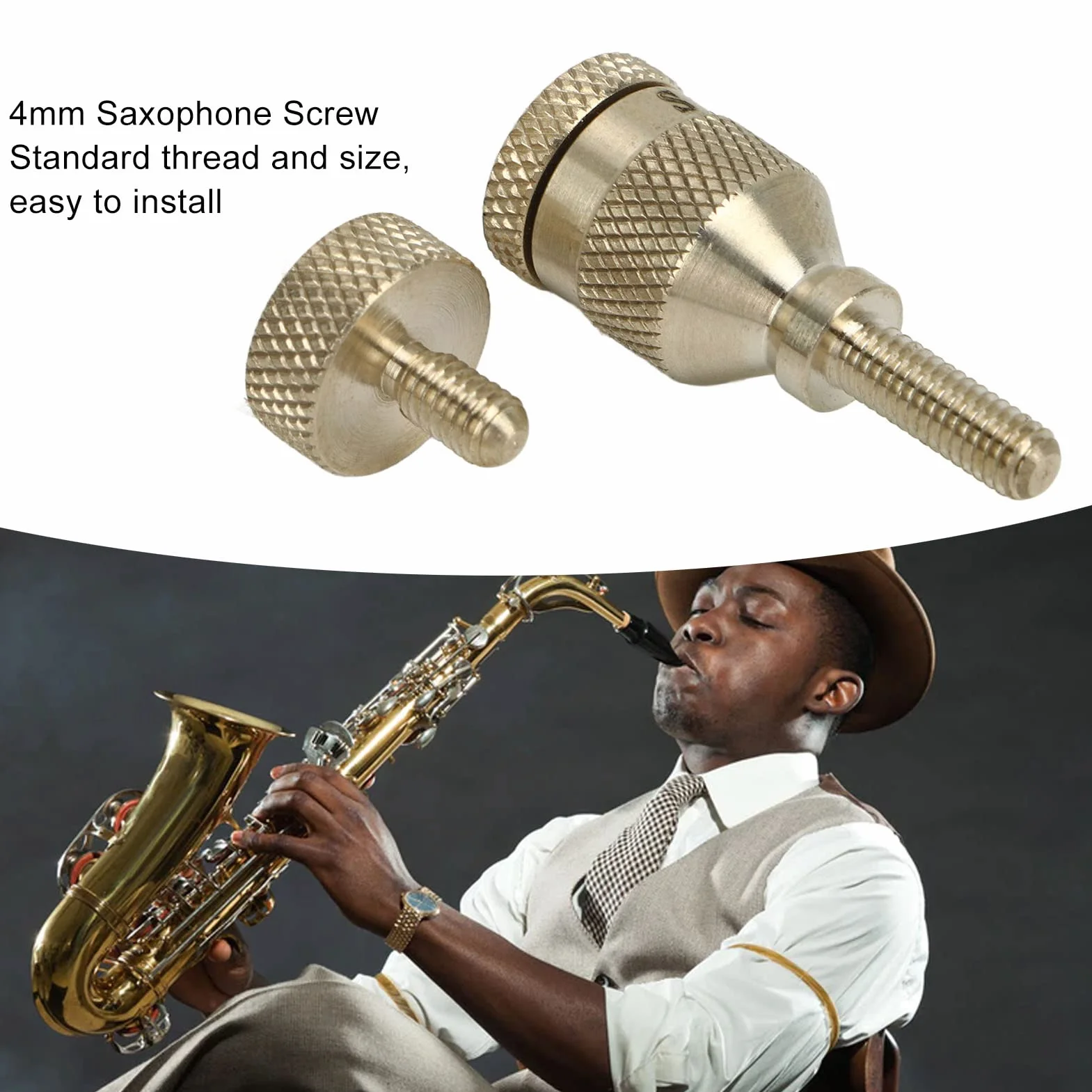 Złota Śruba na Szyję Saksofonu 4mm 2 Szt. Metalowa Zakrzywiona Dokręcająca do Saksofonów Sopranowych Tenorowych