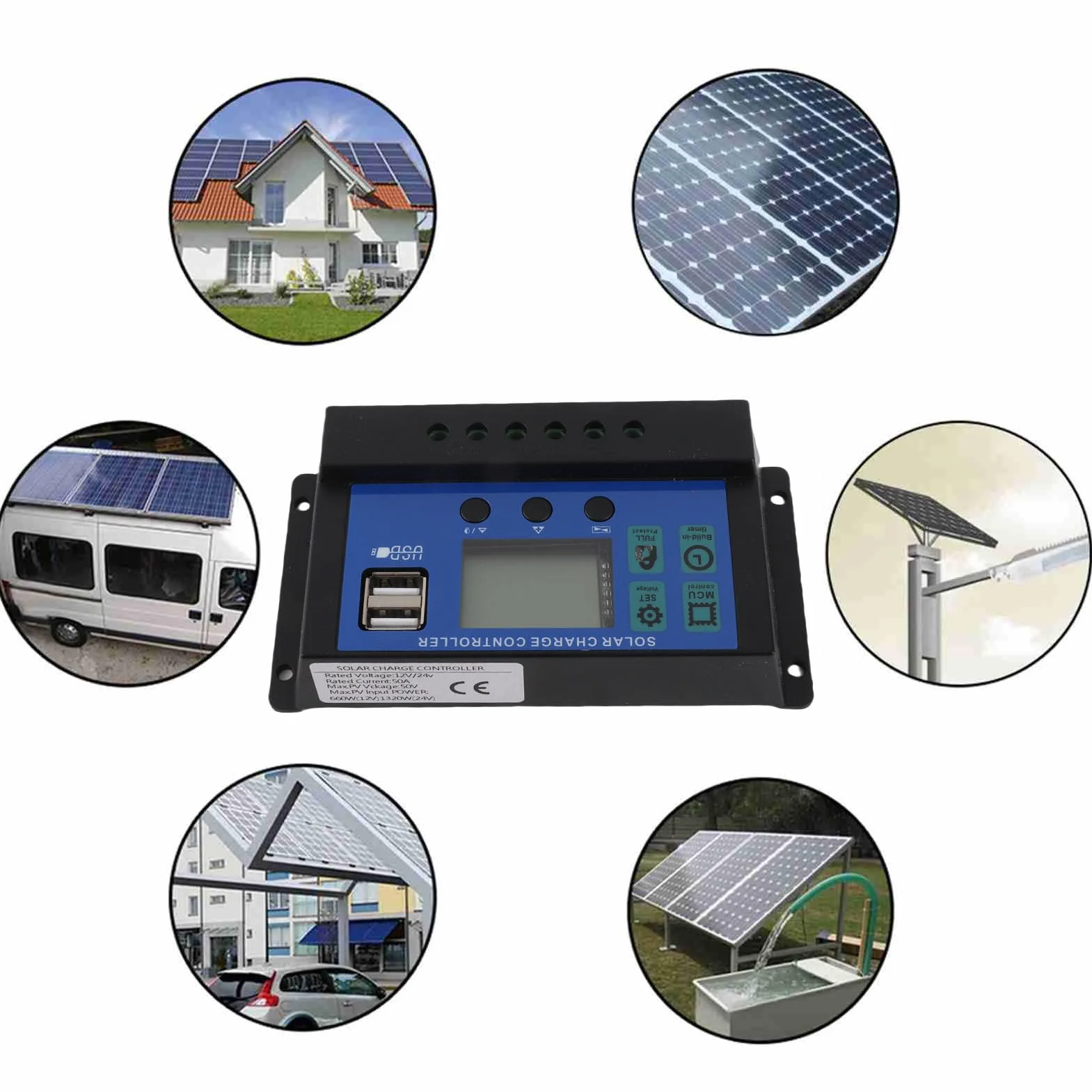 Regulator ładowania słonecznego 60A 50A 40A 30A 20A 10A 12V 24V Automatyczny inteligentny