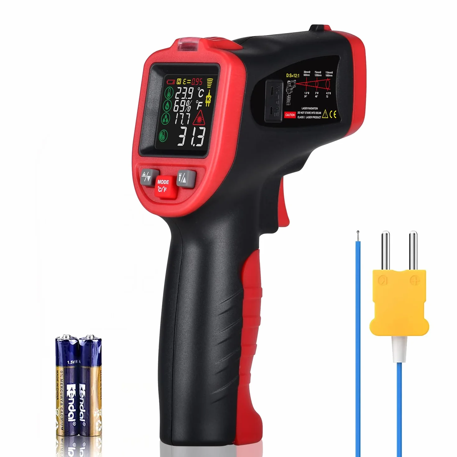 Wintact IRTermometro Igrometro Laser Digitale Superfici -50℃~650℃ con Sonde di Temperatura a Termocoppia di Tipo K per Cucina Frizer