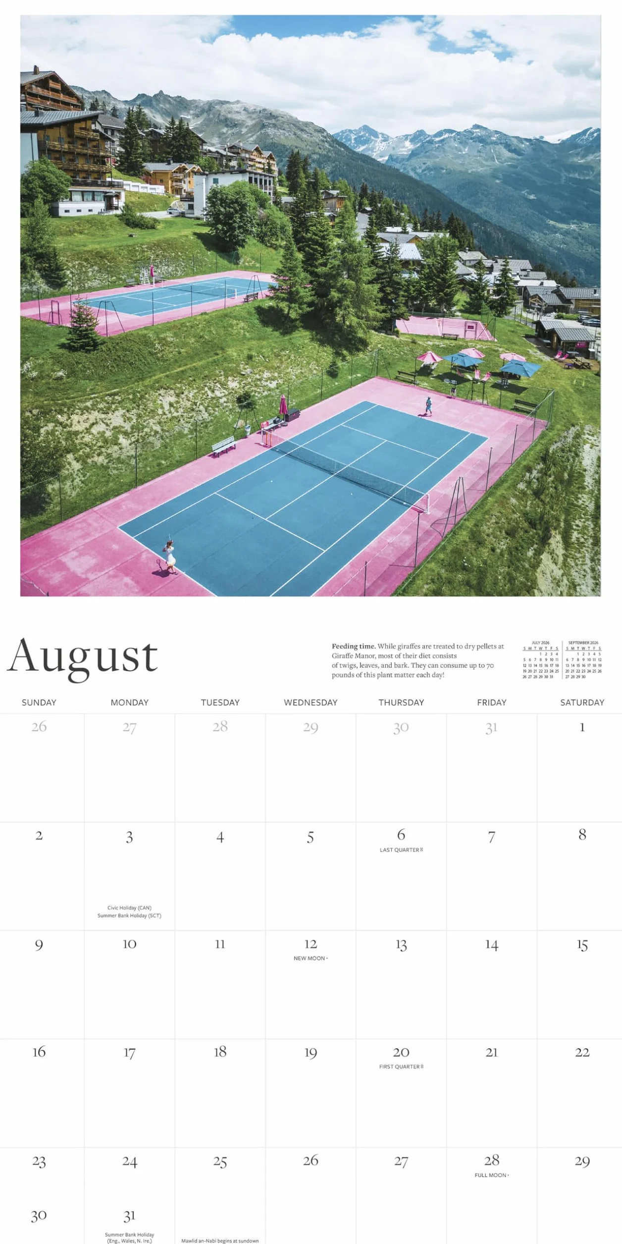 Tennis Court Wall Calendar 2026: Greatest Tennis Courts