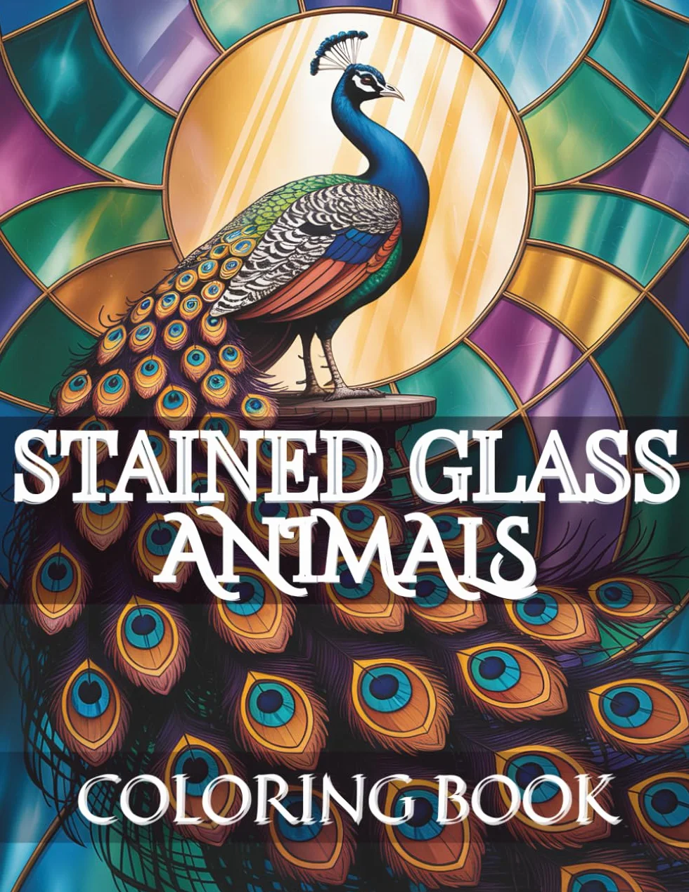 Animals Stained Glass Coloring Book: Nature Scenes with Trees, Flowers, Forest Landscapes and Wildlife – Relaxing Art Activity for Adults and Kids