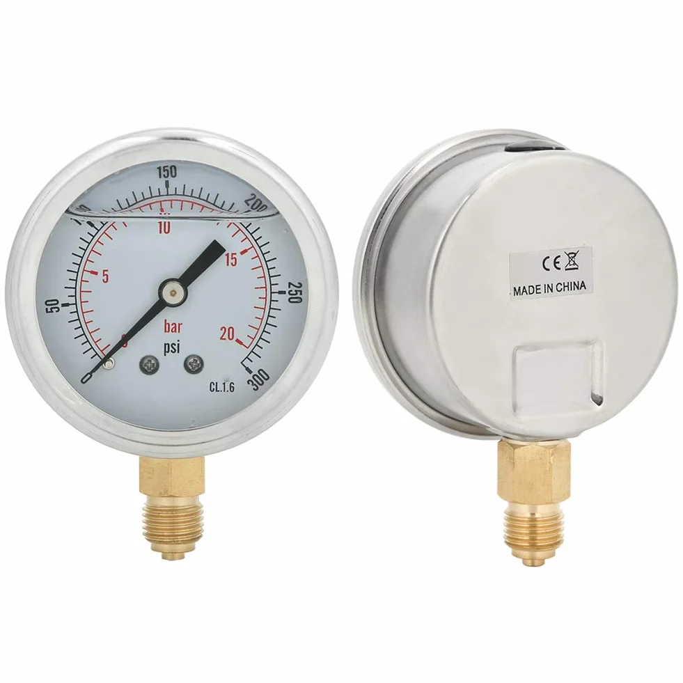 Oumefar TS-PGG604-20bar manometr wypełniony olejem mosiądz 1 / 4BSP Y60 Anti-Aging wysoka precyzja dla górnictwa o zakresie 0-20 bar, 0-300 psi dla przemysłu