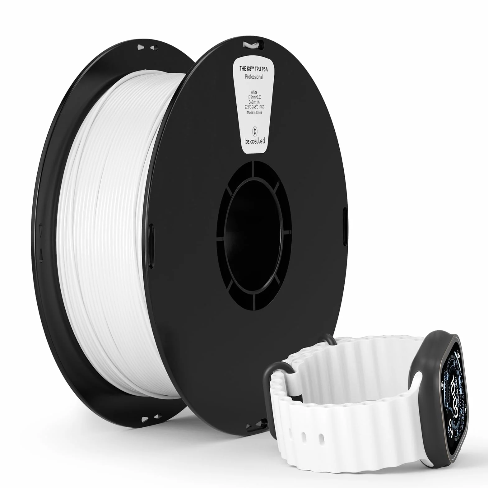 kexcelled TPU 95A Filament do Drukarek 3D 1,75 mm +/- 0,05 mm, Elastyczne i Miękkie, Doskonała Sprężystość, Kompatybilne z Większością Drukarek FDM, Szpula 1 kg (2,2 lbs), Biały