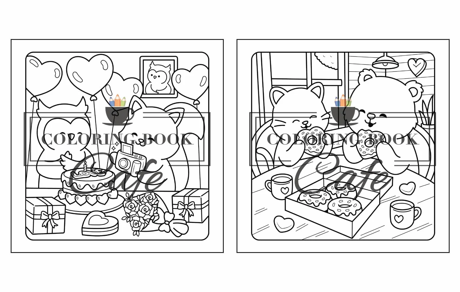 Paws & Hearts Coloring Book for Adults Teens Cozy Love Scenes Adorable Animals