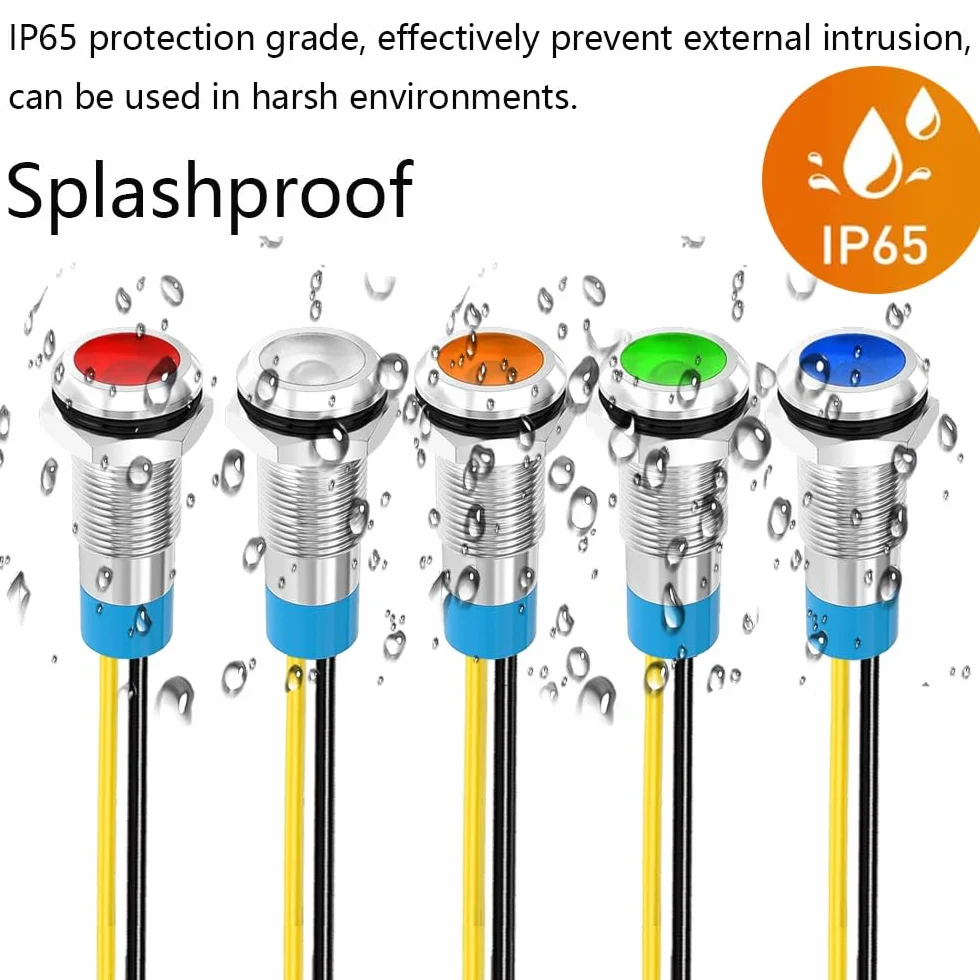 Gebildet 5 Sztuk 8mm 230V AC LED Metalowy Wskaźnik Świetlny Wodoodporna Lampka Sygnalizacyjna Żółta
