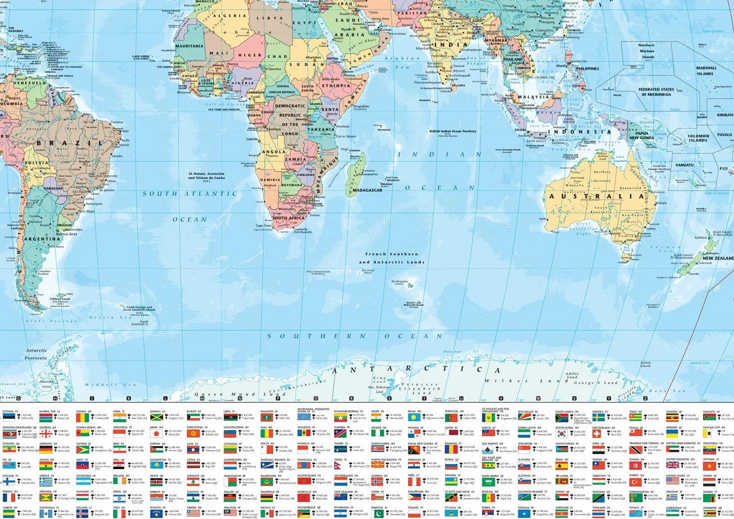 Collins Large World Wall Paper Map 70 x 91.5 cm with Flags
