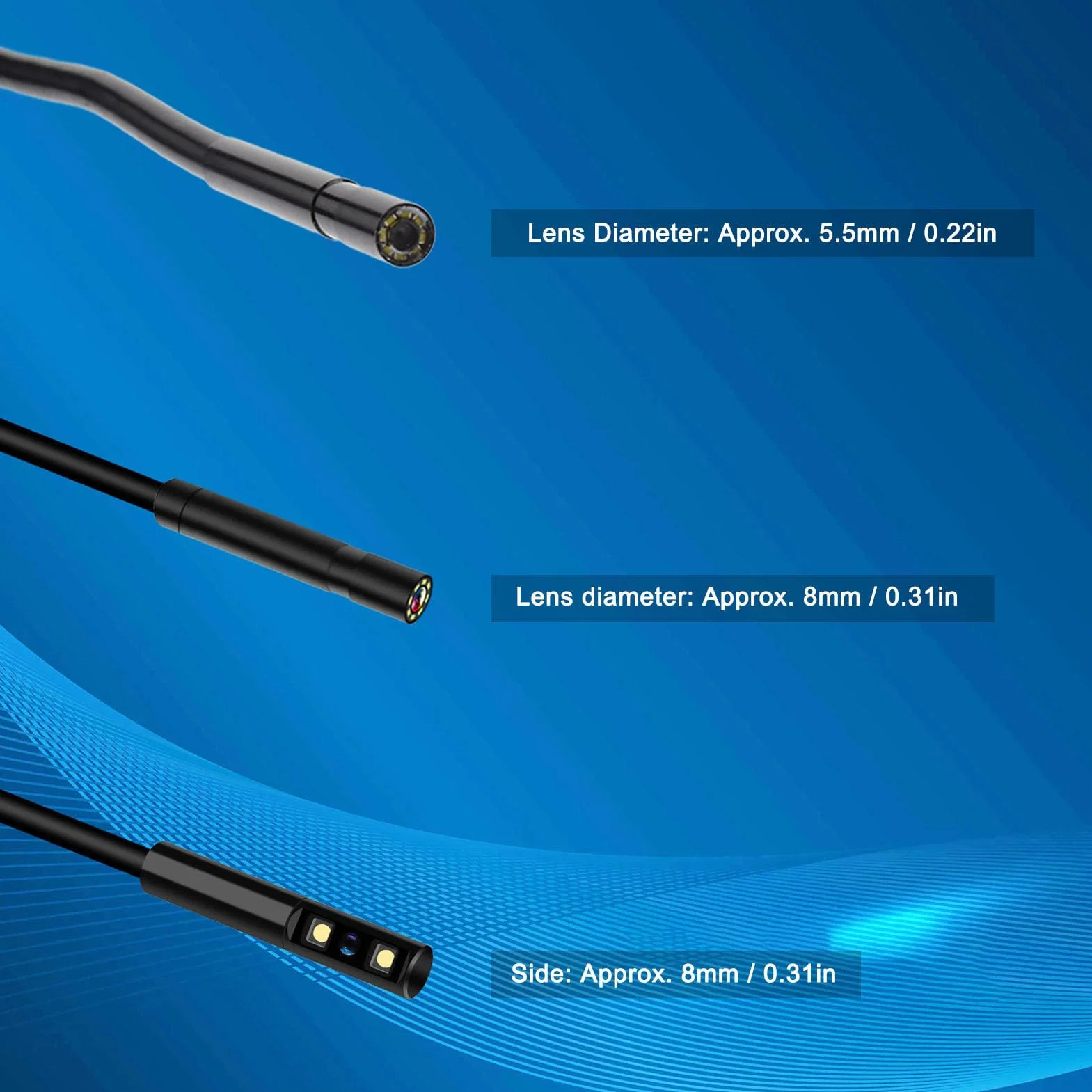 Endoskop HD 1080P z Ekranem IPS z Fabrycznym Ergonomicznym Uchwytem Czas Użytkowania 5 Godzin Wyświetlacz 2,4 Cala, Obudowa ABS, Obiektyw 5,5 Mm Wyjście Wideo Naprawy