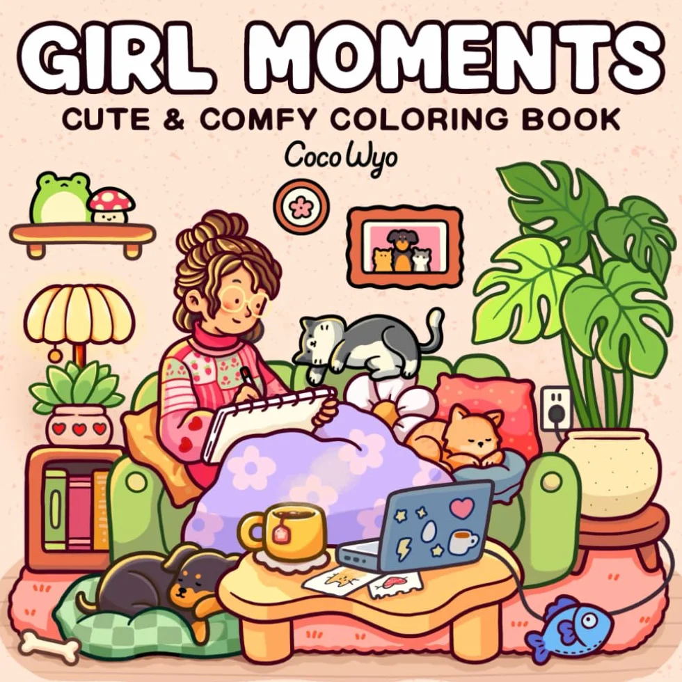 Girl Moments: Coloring Book for Adults and Teens Featuring Cute Cozy Daily Activities for Relaxation