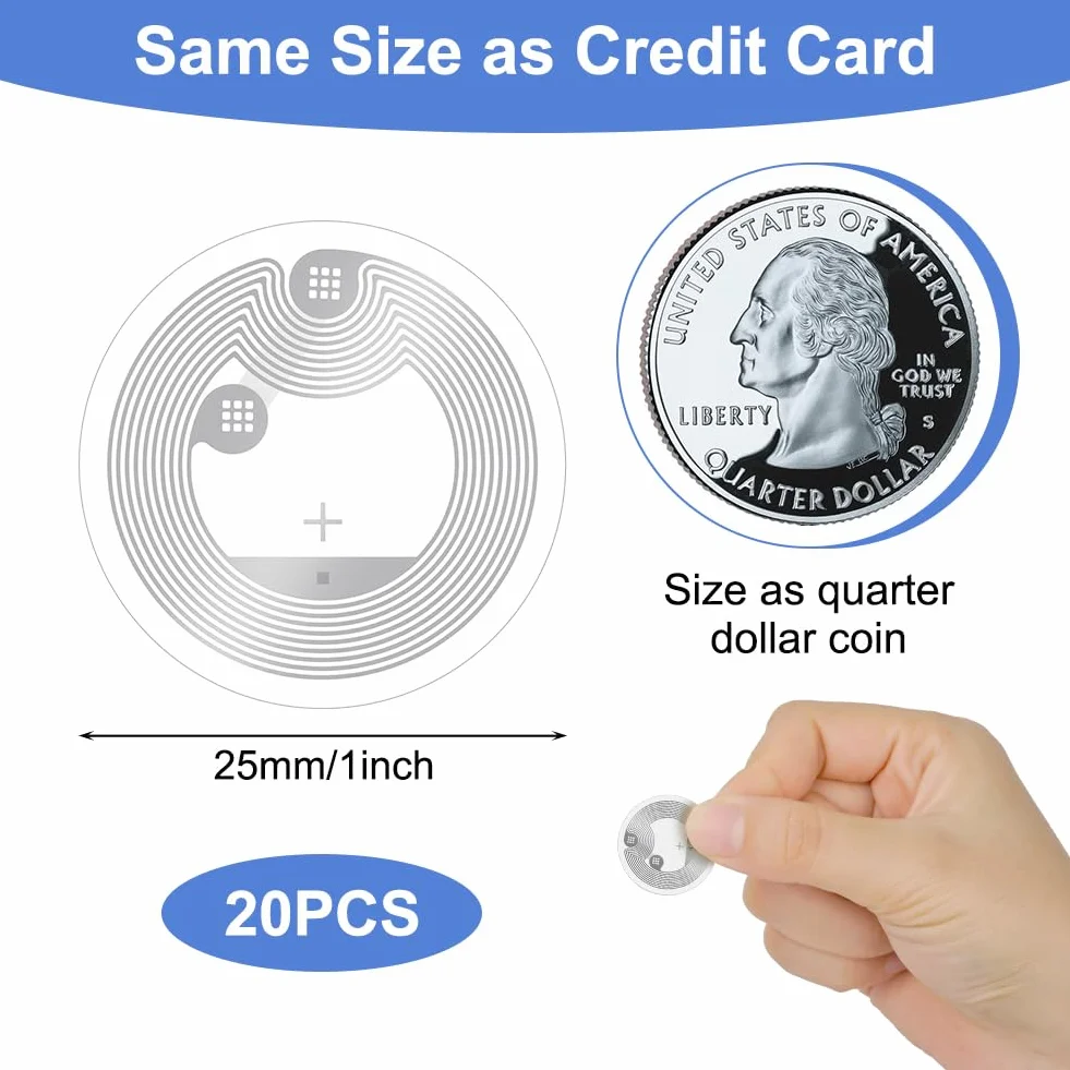 OFFCUP Znaczniki NFC 20 szt. NTAG213 25 mm 1 cal okrągłe karty naklejki NFC