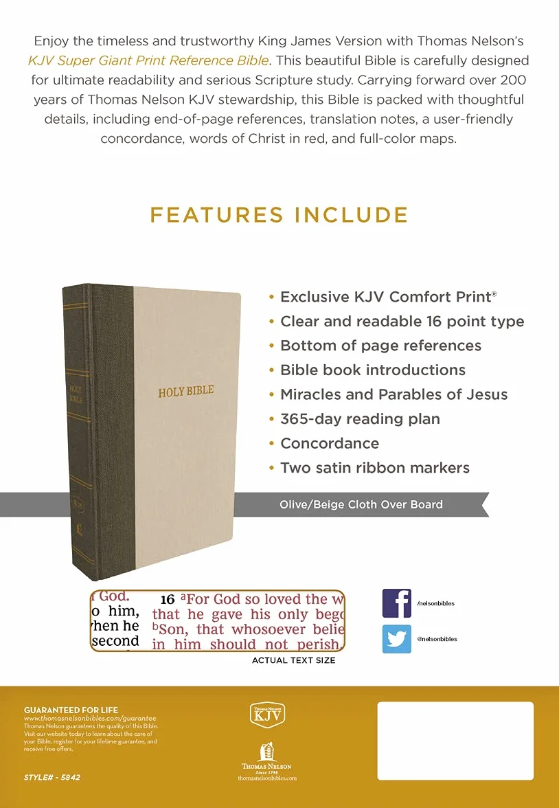 KJV, Reference Bible, Super Giant Print, Hardcover, Green/Tan, Red Letter Edition: Holy Bible, King James Version