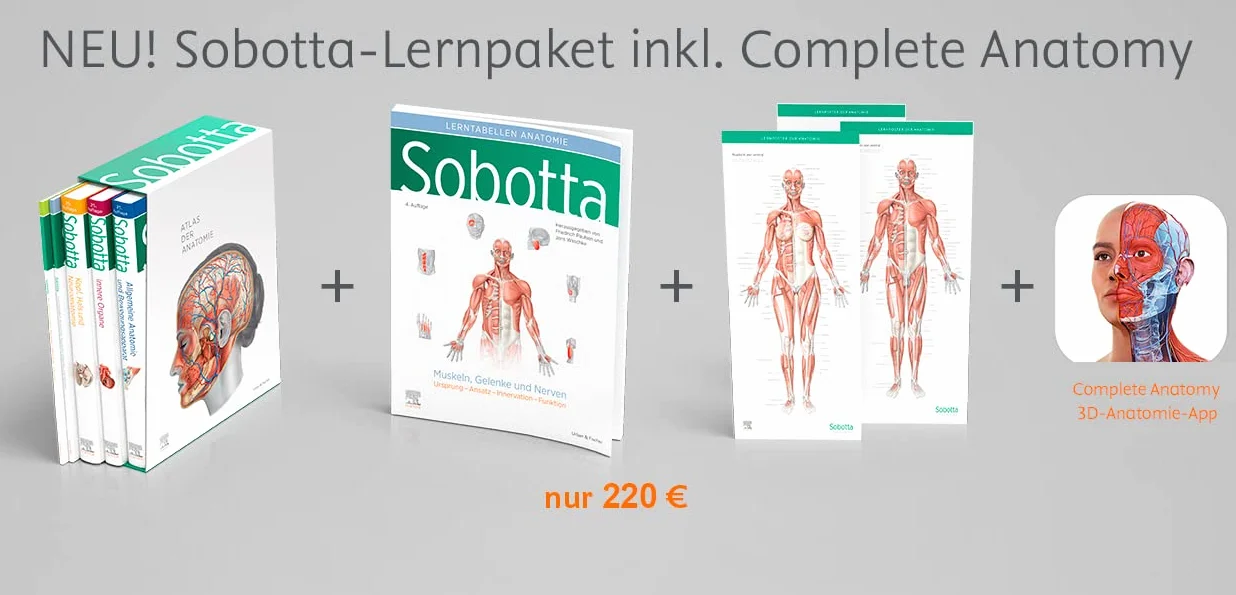 Sobotta Atlas der Anatomie 3 Bände + Lerntabellen + Poster Collection im Schuber + 6-Monats-Zugang zur Complete Anatomy-App