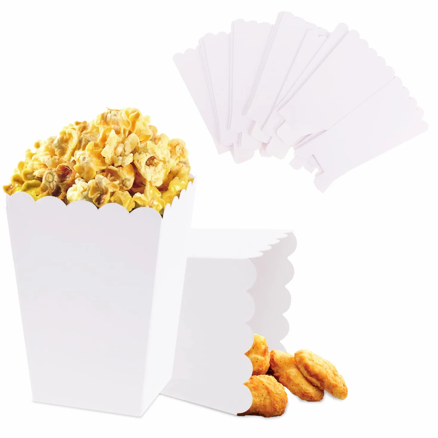 20 białych miseczek na przekąski, pudełka na imprezę, papierowe torby na popcorn na imprezę, pikniki