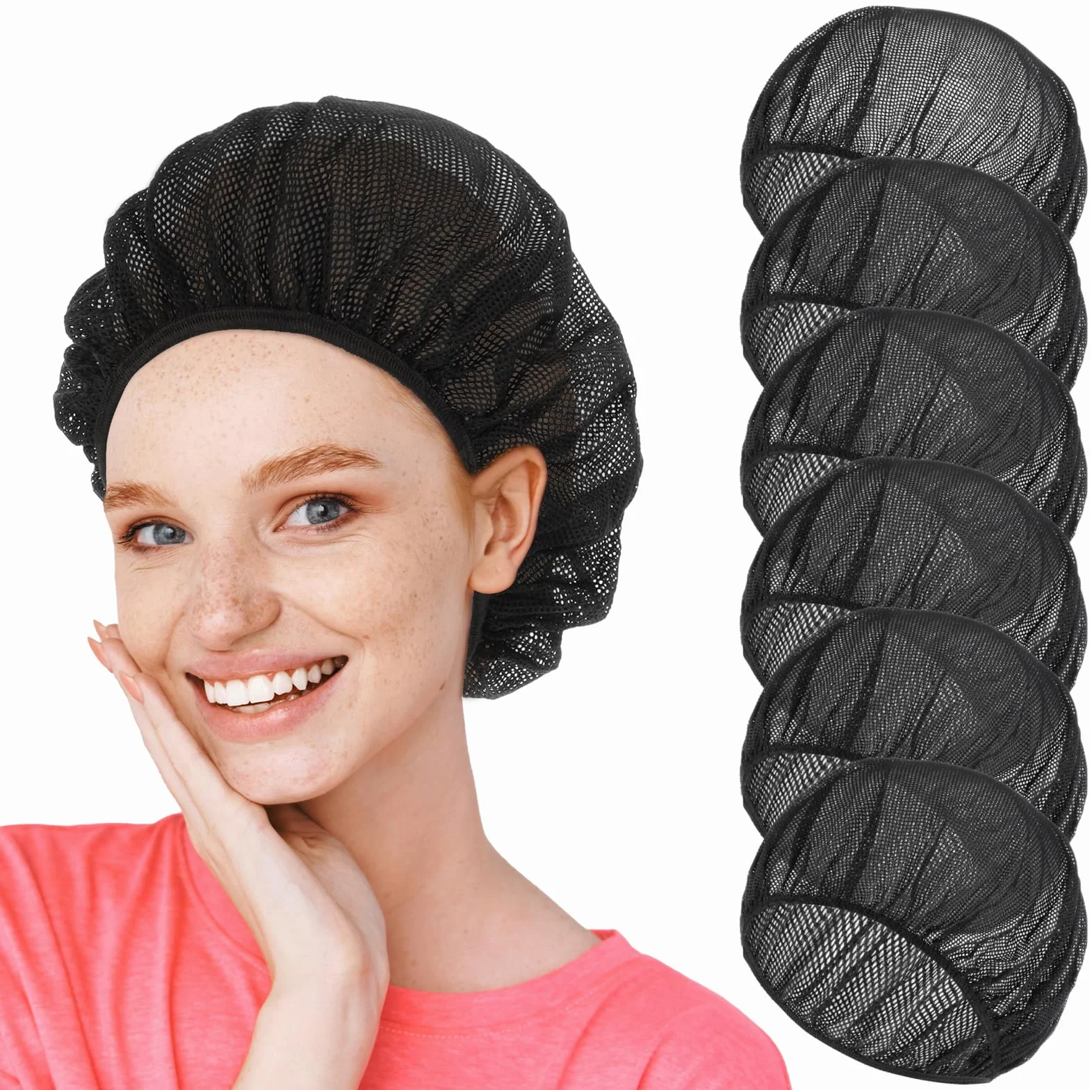 6 szt. unisex elastyczna czapka szefa kuchni, gotowanie, gastronomia, siatka do włosów, wielokrotnego użytku, nadająca się do prania, regulowana czapka z siatki, czarna, Czarny, Rozmiar