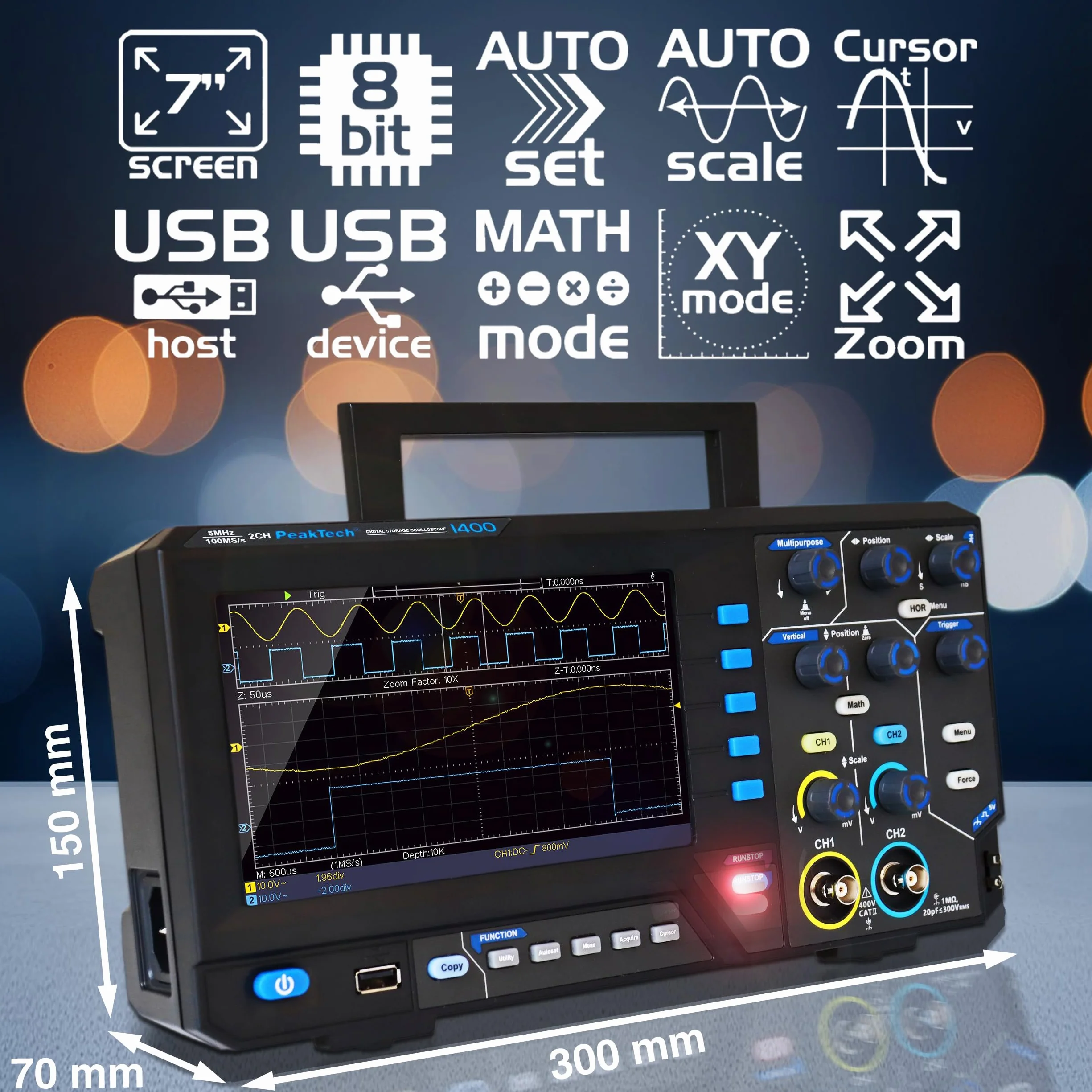 Peaktech P 1402 Oscyloskop Cyfrowy 20 MHz Czarny