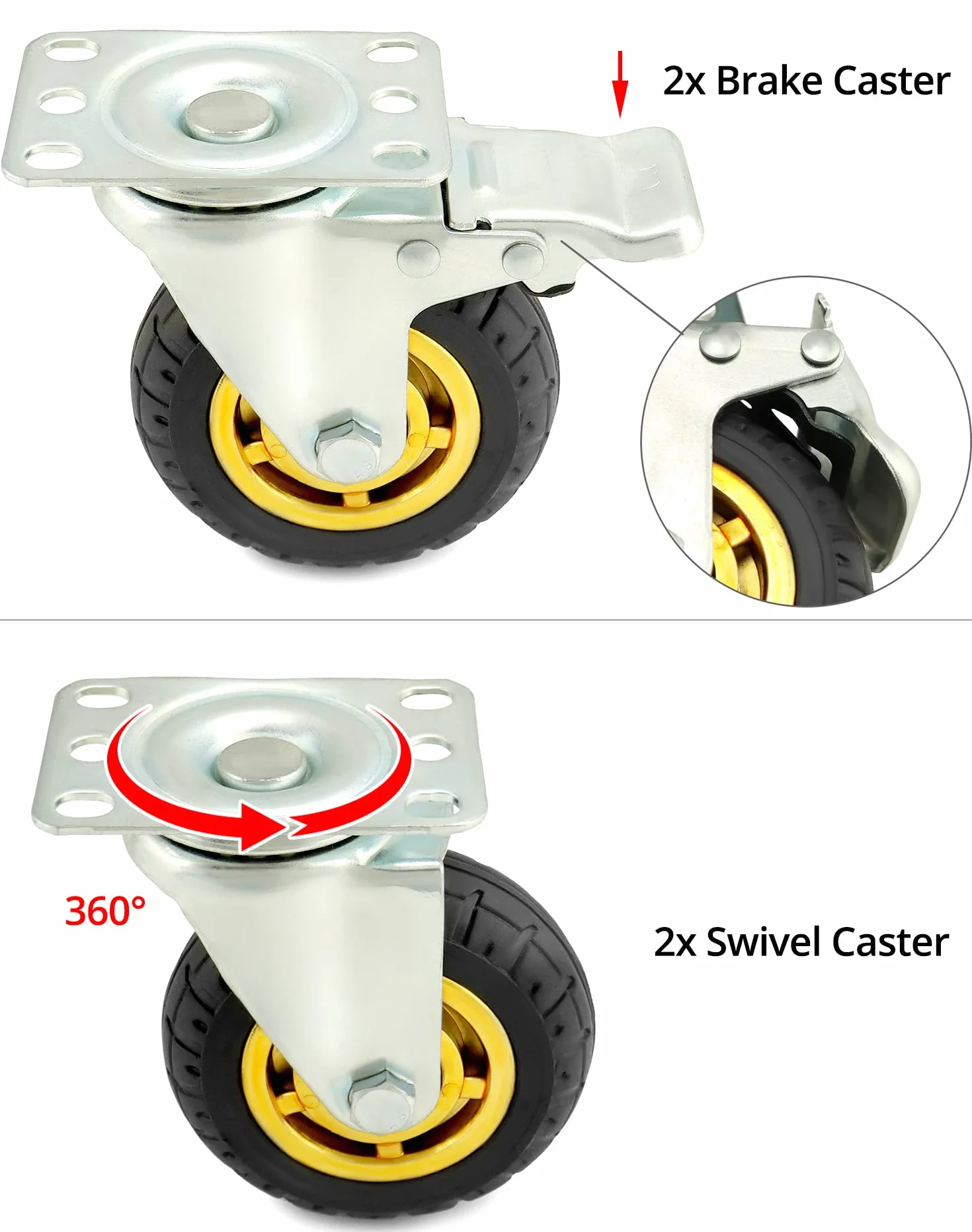 QWORK 4 sztuki kółek do dużych obciążeń 100mm 70 kg kółka skrętne z amortyzacją do transportu mebli