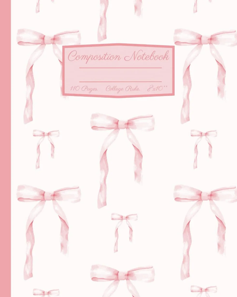 Coquette Composition Notebook: Girly Aesthetic Pink Bow College Rule Lined Journal 8x10"