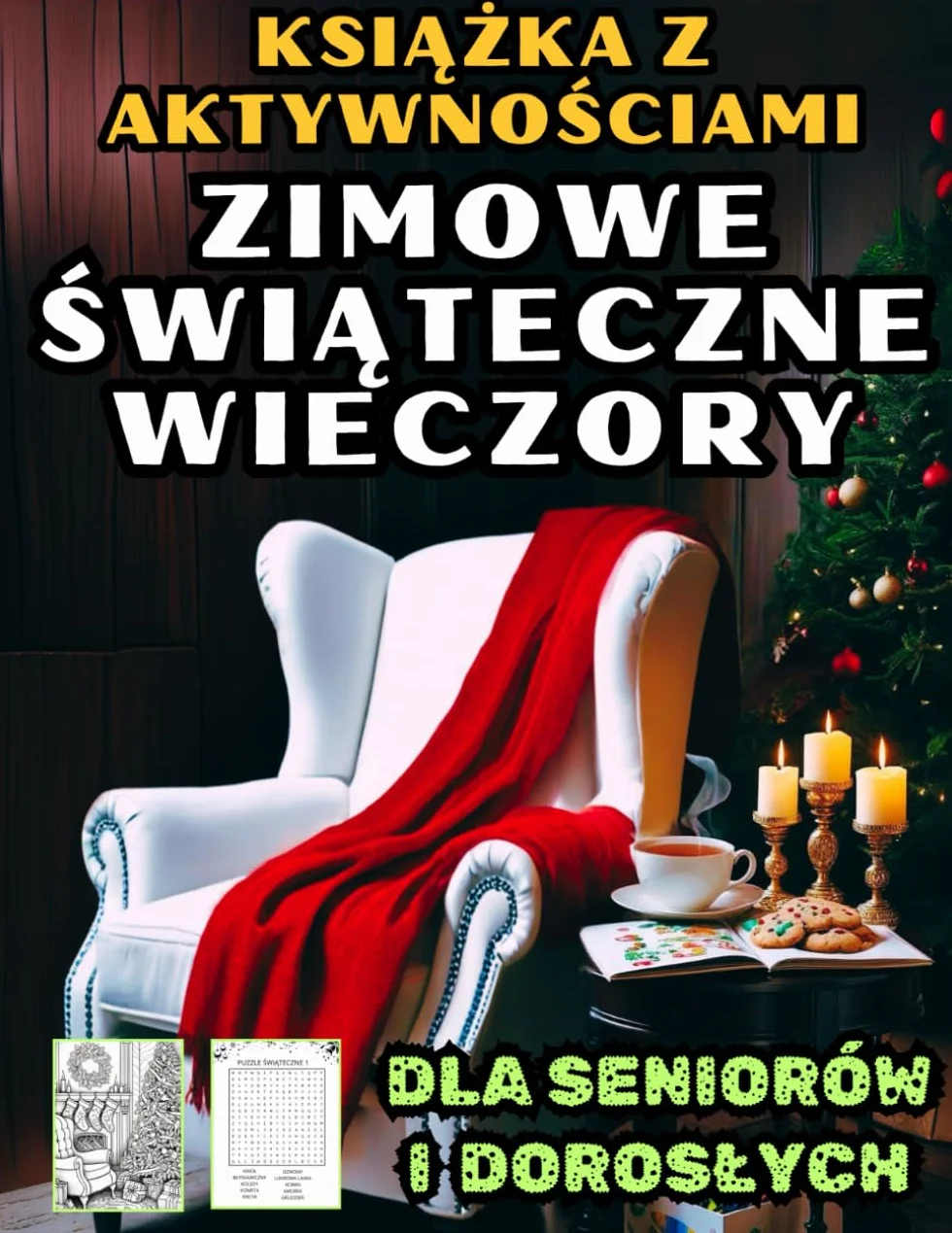 ZIMOWE ŚWIĄTECZNE WIECZORY ,KSIĄŻKA Z AKTYWNOŚCIAMI DLA SENIORÓW I DOROSŁYCH.: KOLOROWANKA ŚWIĄTECZNA,LABIRYNTY,PUZZLE WYSZUKIWANIE SŁÓW, ZIMOWE ŁAMIGŁÓWKI RELAKSUJĄCE