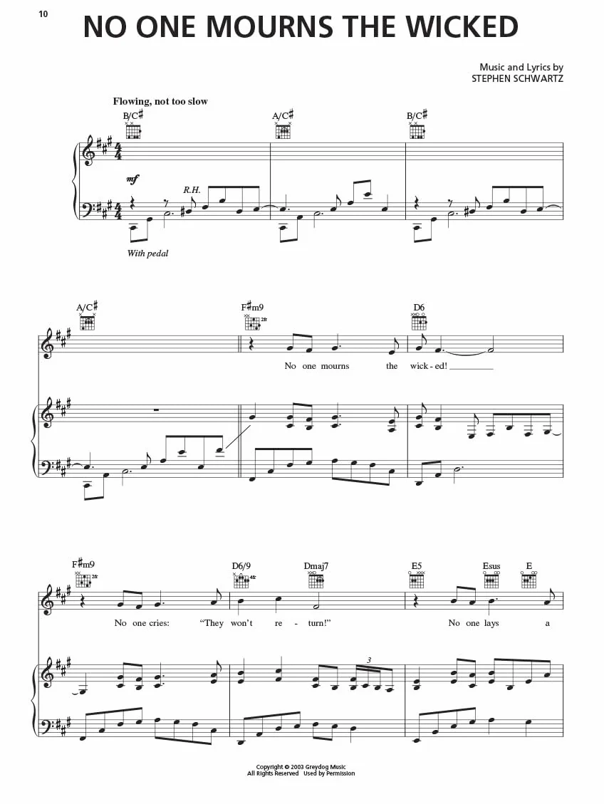 Wicked musical piano vocal selections sheet music