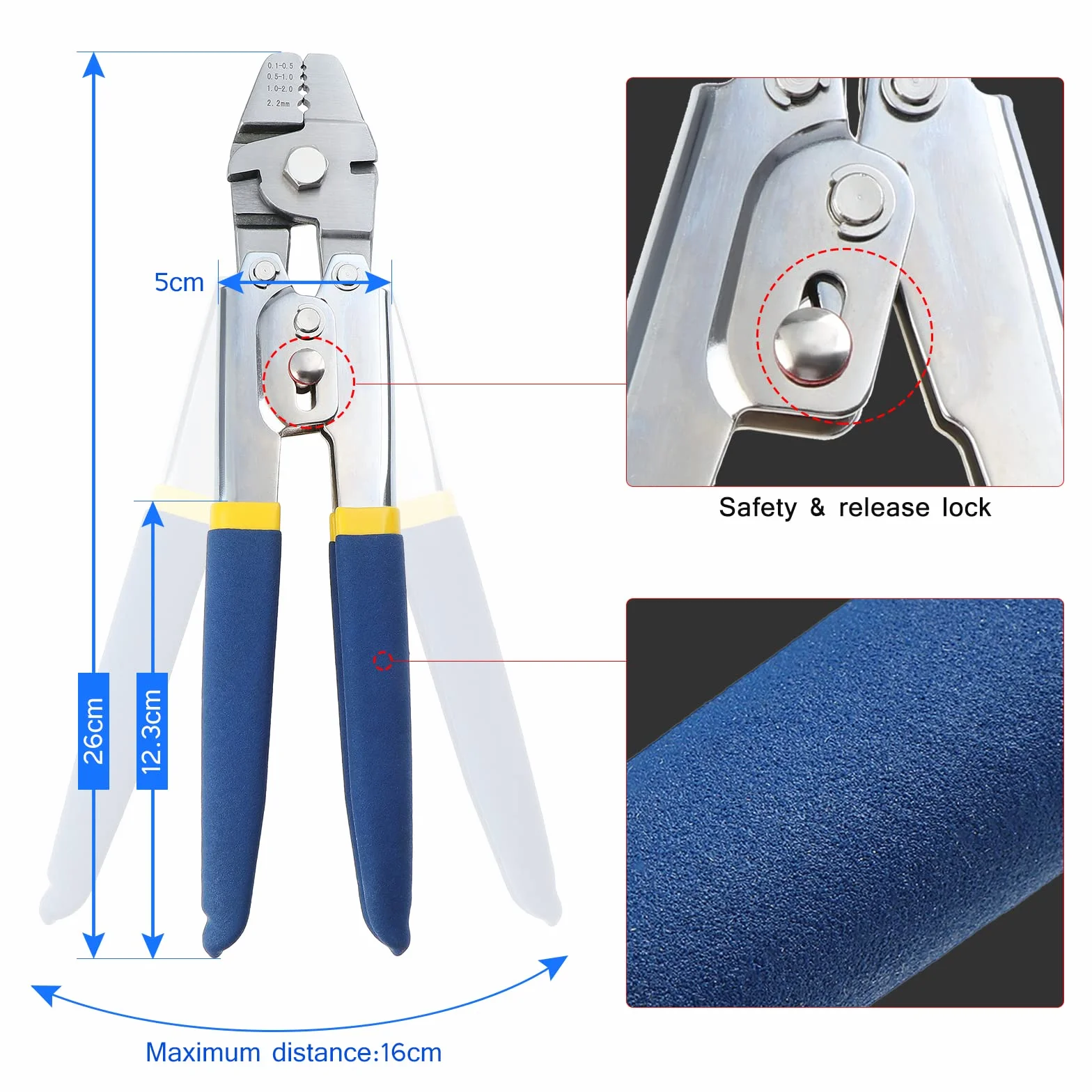 Zaciskarka do lin stalowych 2,2 mm, 150 szt. tulejek aluminiowych 3 rozmiary