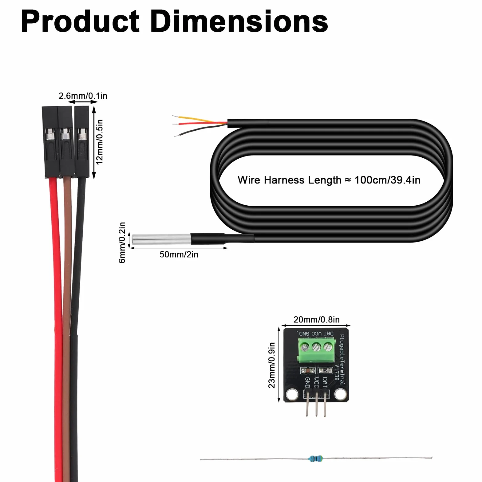Zestaw 2 Sond Czujnika Temperatury, Wodoodporna Sonda Czujnika Temperatury DS18B20 z Panelem Adaptera Igły Oporowej i Przewodem DuPont do Projektów DIY Arduino i Raspberry Pi