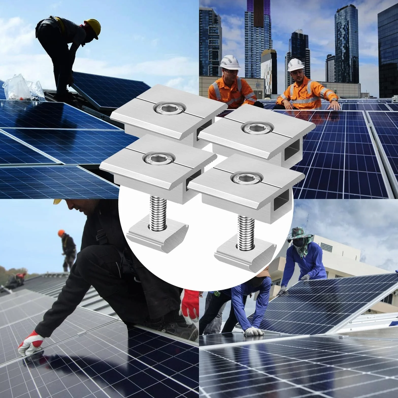 SWTYExt 4 sztuki wsporników do modułów solarnych, zaciski środkowe, zaciski środkowe, 30 mm, stop aluminium, mocowanie paneli fotowoltaicznych, mocowanie modułów fotowoltaicznych, wsporniki montażowe,