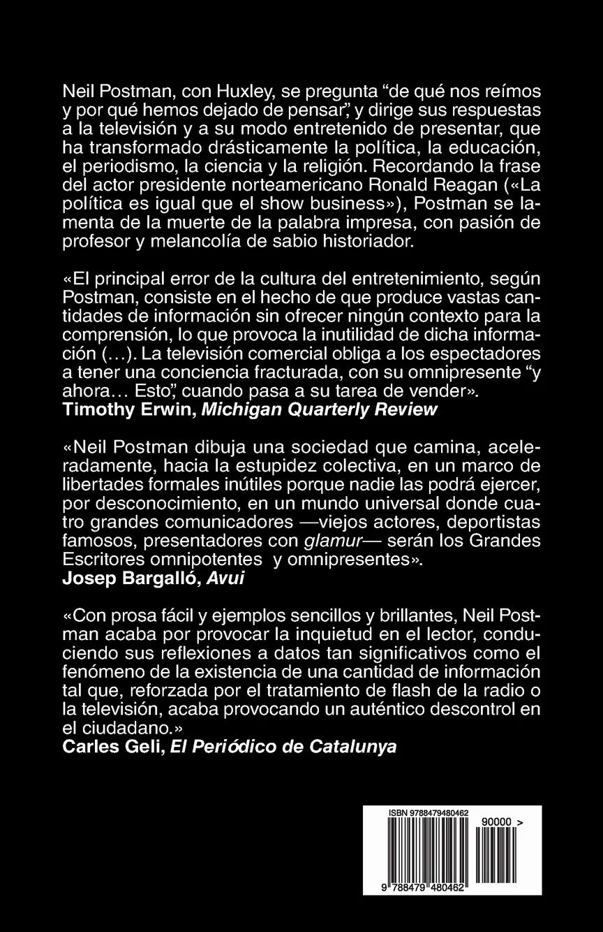 Divertirse hasta morir: El discurso público en la era del «show business»