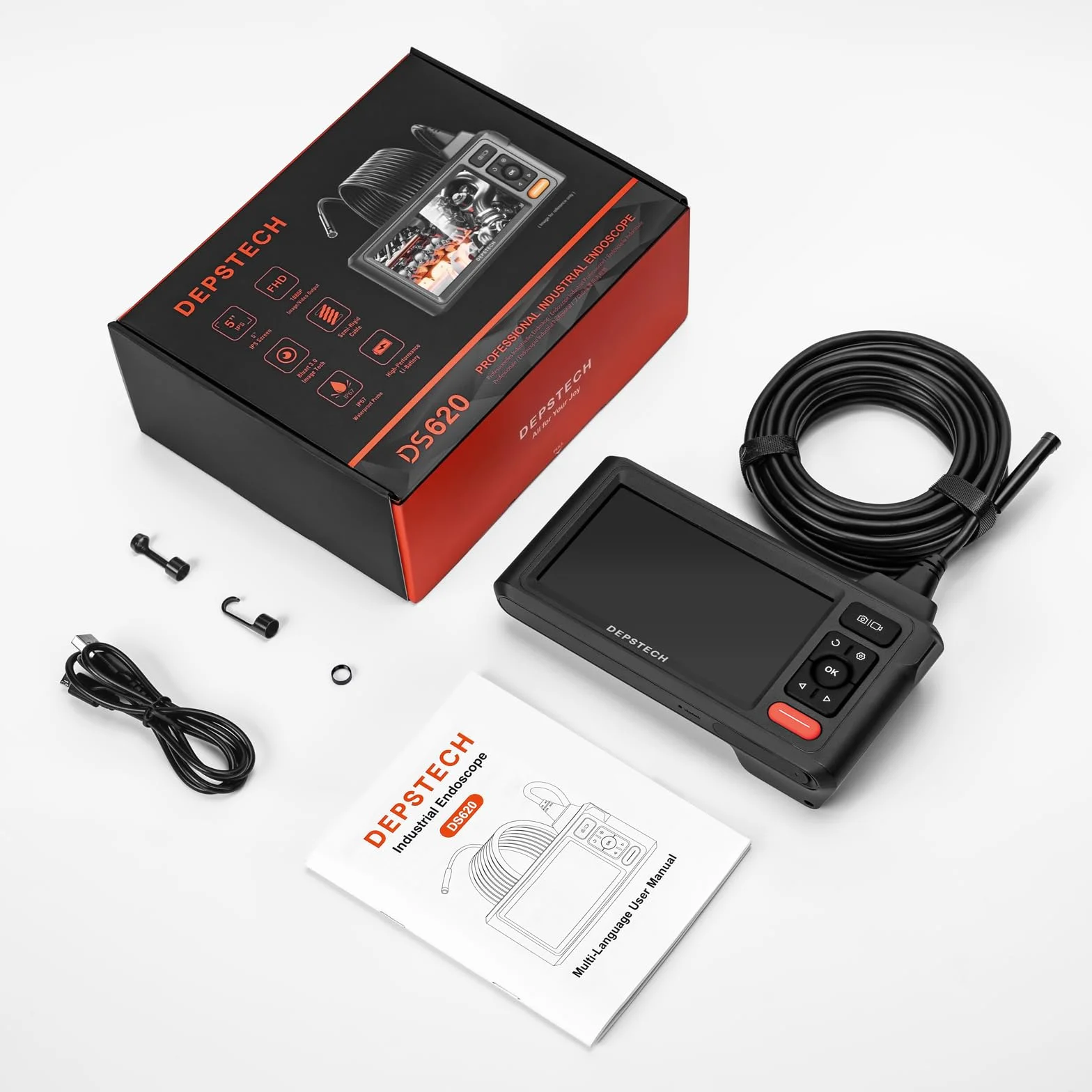 DEPSTECH DS620 kamera endoskopowa 5 cali IPS 8 mm 5 m