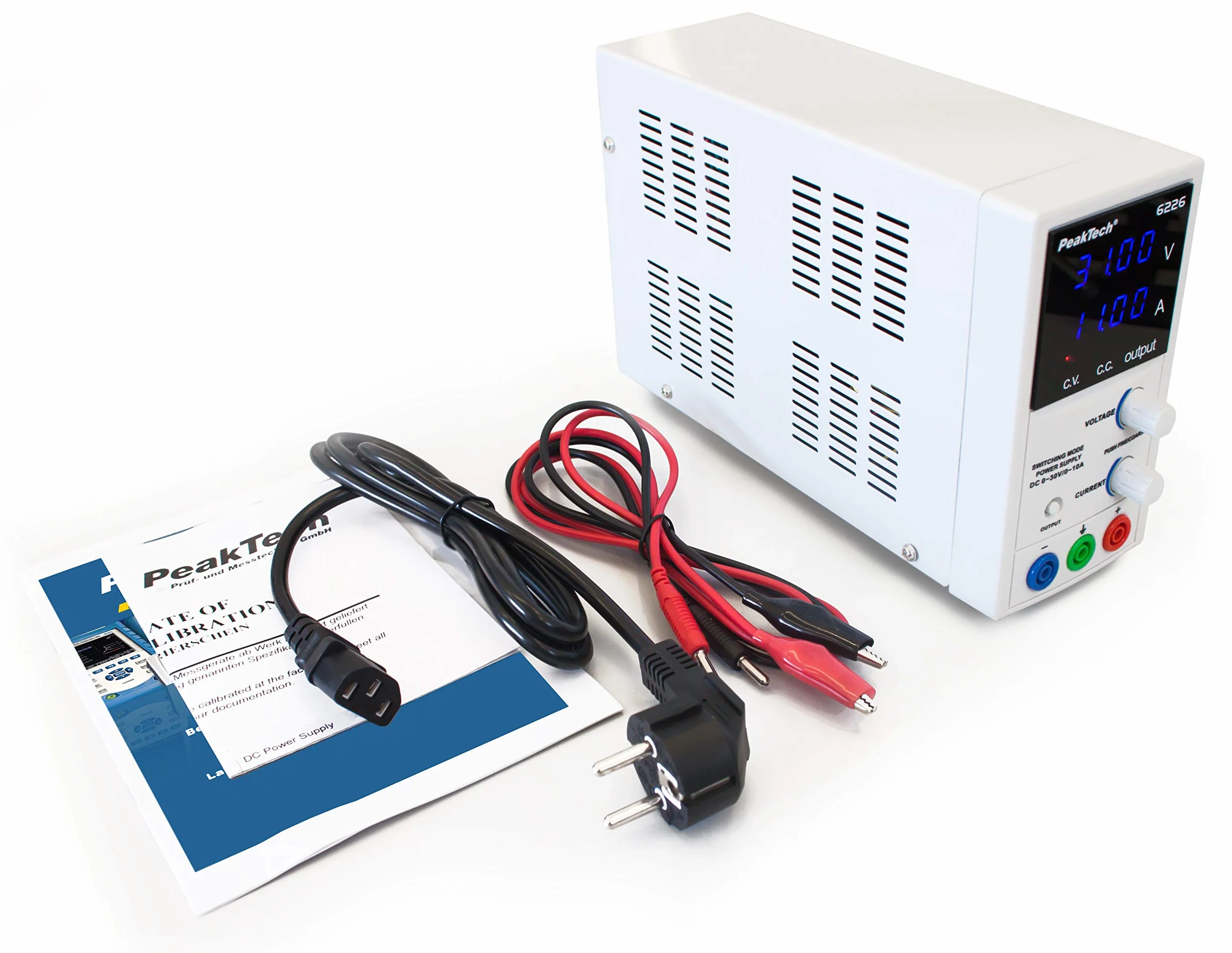 PeakTech 6226 - Laboratory Switching Mode Power Supply, DC 0-30 V/ 0-10 A, Adjustable 4 Digits Blue LED Display, Stabilized Switching Power Supply, Overload Protection and Short Circuit