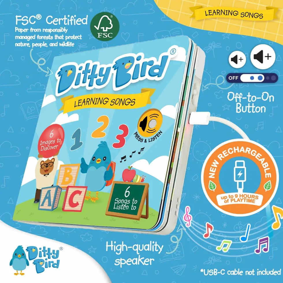 Ditty Bird | Learning Songs | Interactive Musical Book for toddlers 1- 3 | Sing-Along boardbook for baby
