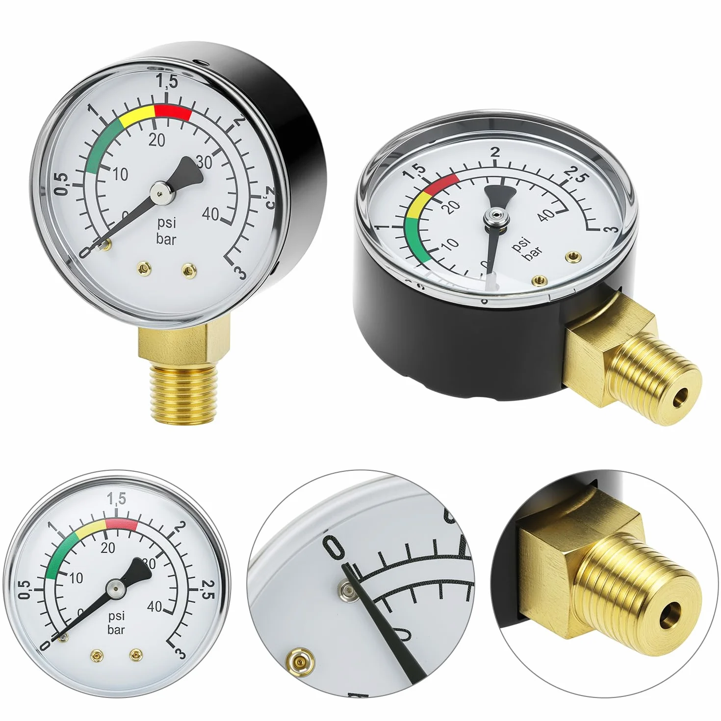 Manometr wody 1/4" BSPT 0-3 bar Ø53 mm z mosiężnym adapterem