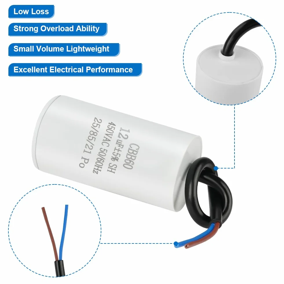 OFFCUP Kondensator roboczy CBB60 12μF 450V 4-pinowy 50/60Hz do sprężarki powietrza