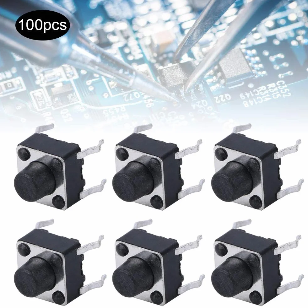 Mini Przełącznik Przyciskowy 6x6x6mm 100 Sztuk Mikroprzełącznik Wciskany Chwilowy do PCB Projekty Elektroniczne THT Lutowanie dla DIY