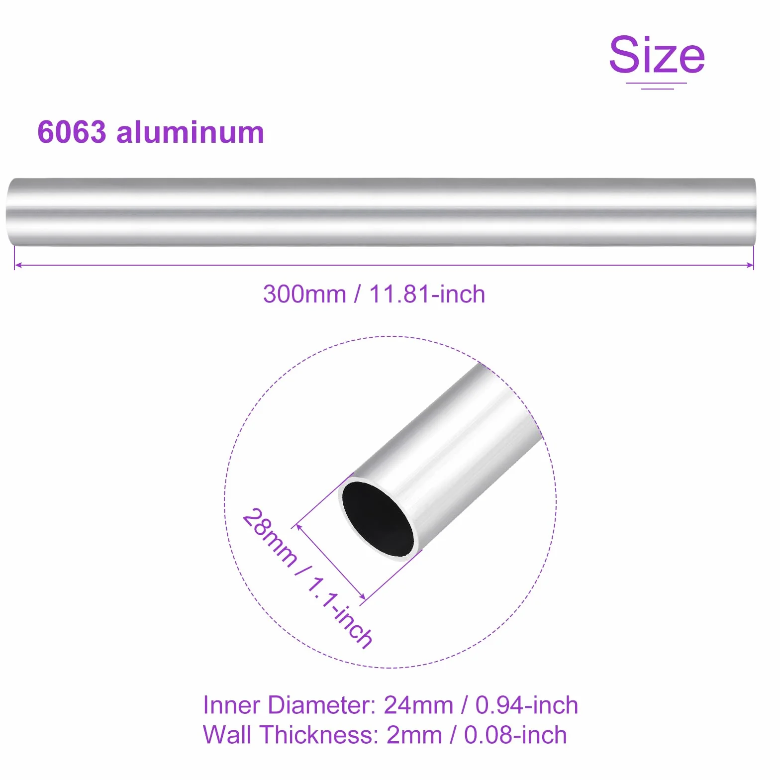 Aluminiowa okrągła rura 28 mm x 24 mm x 300 mm 6063 do budowy ram maszyn