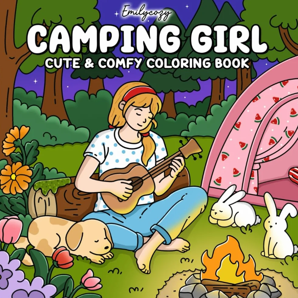 Camping Girl: Outdoor Coloring Book for Teens and Adults