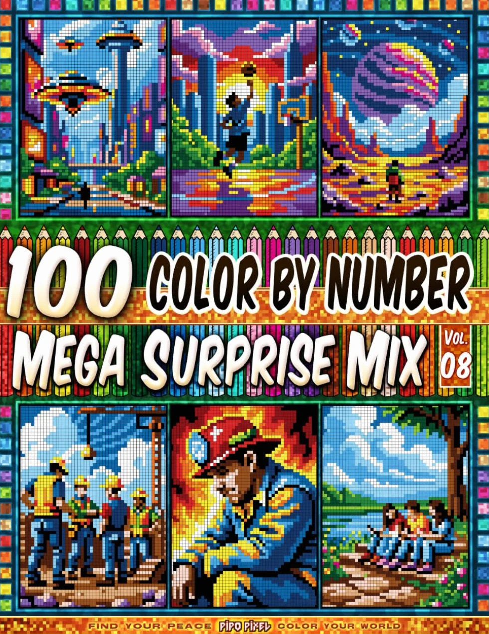 100 Color by Number - Mega Surprise Mix - Vol. 08: 100 Designs in Pixel Art - Fun And Creative Coloring For Everyone