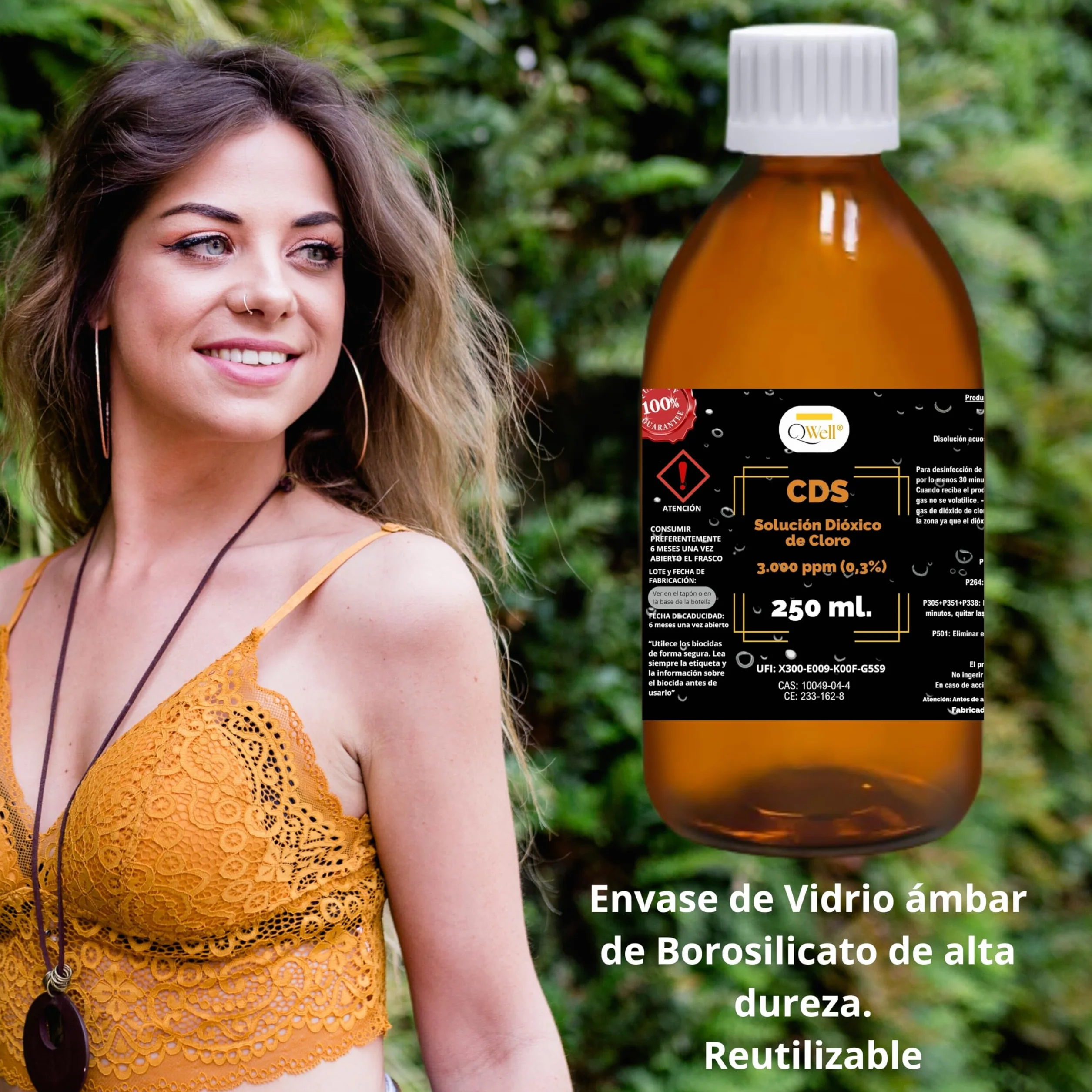 CDS 250 ml QWell | roztwór dwutlenku chloru 3000 ppm | bardzo wysoka czystość | bursztynowy kryształ z sterylnym dozownikiem i zakraplaczem | aktywny roztwór 0,3% w wodzie o bardzo dużej szczelności
