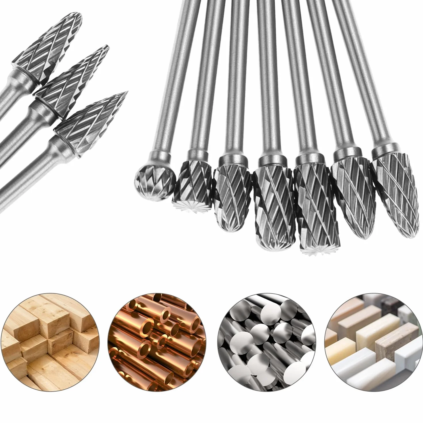 QWORK® 10 szt. Zadziory z podwójnym cięciem z węglika, zestaw zadziorów obrotowych z węglika wolframu 3mm Shank 6mm głowica szlifierska do DIY rzeźba polerowanie metalu grawerowanie