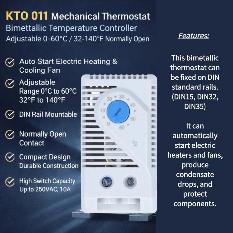 KTS 011 Kontroler Przełącznika Temperatury, Mechaniczny Termostat Bimetaliczny 0-60°C / 0-140°F