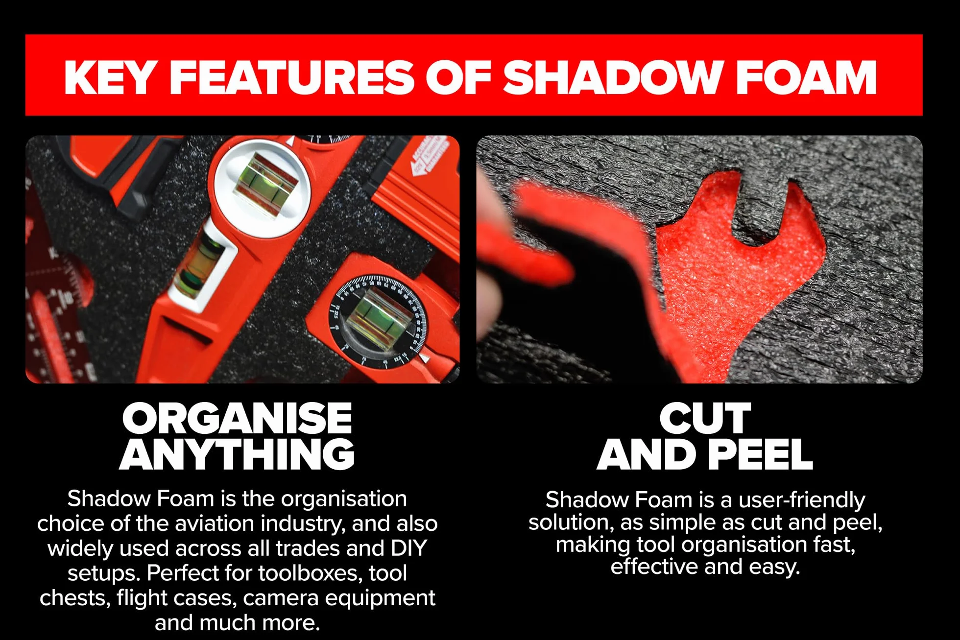 Shadow Foam Packout Kompaktowe wkładki do organizera, idealne dopasowanie do Milwaukee Packout, kompaktowy, czerwony, 50 mm, podwójne opakowanie, pianka do systemu Milwaukee Packout