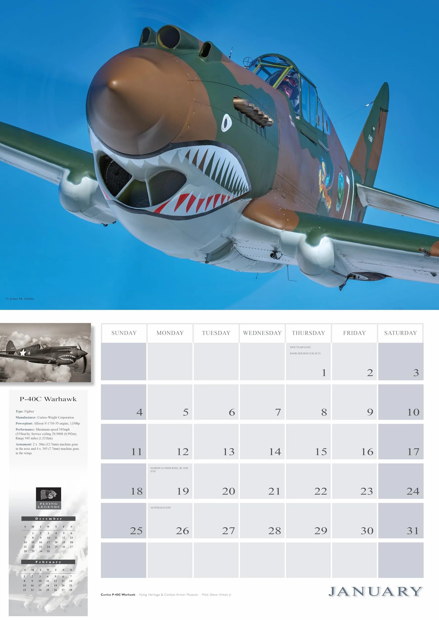 Flying Legends 2026 16-Month Calendar September 2025 December 2026