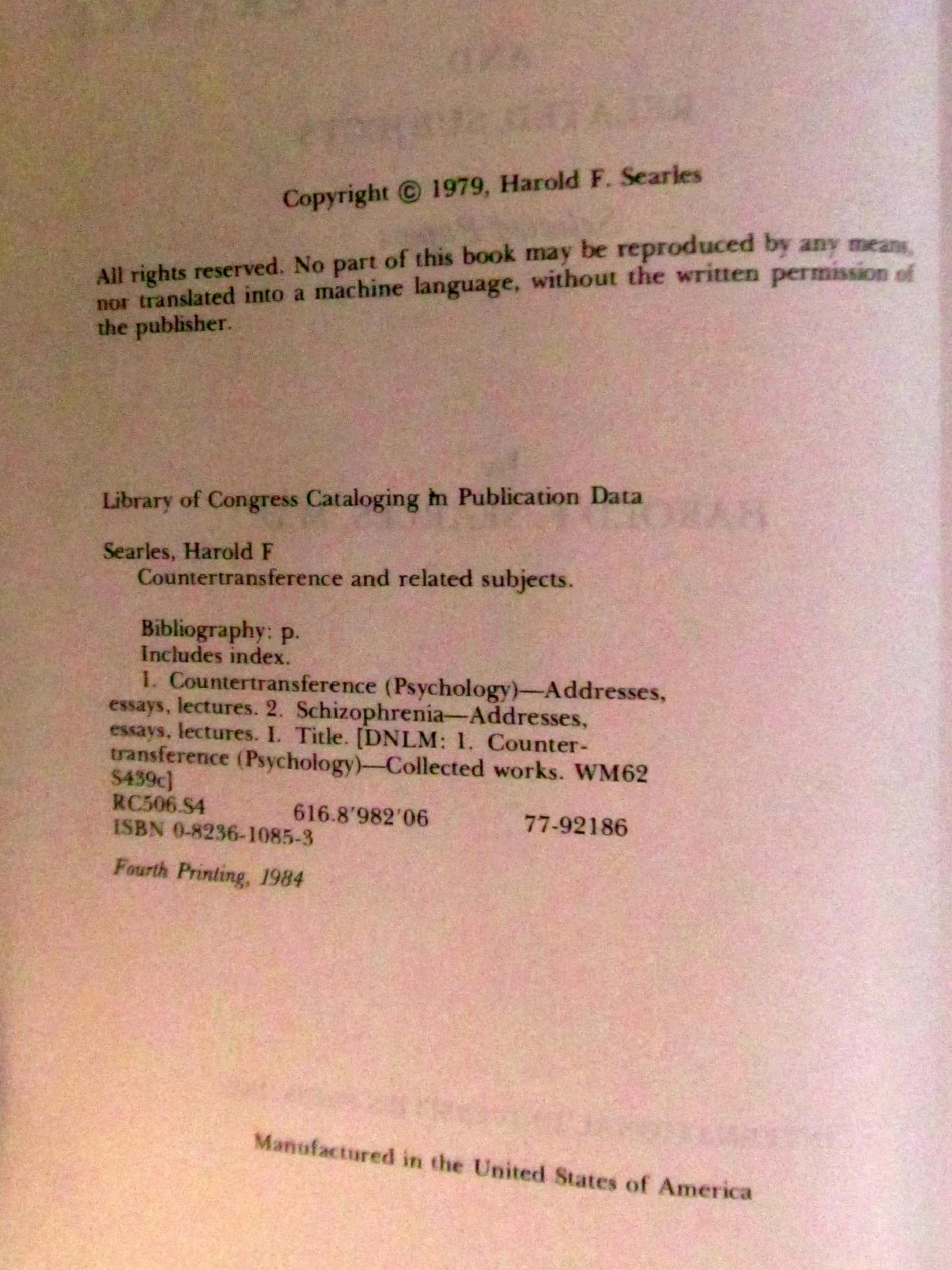 Countertransference and Related Subjects: Selected Papers