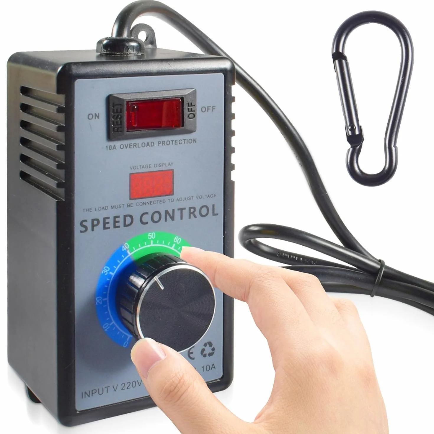 Qooloo Regulator prędkości obrotowej silnika AC 230 V, moc szczytowa 4000 W, do szlifierek kątowych/dmuchawy/wiertarek ręcznych/pił tarczowych, regulator napięcia