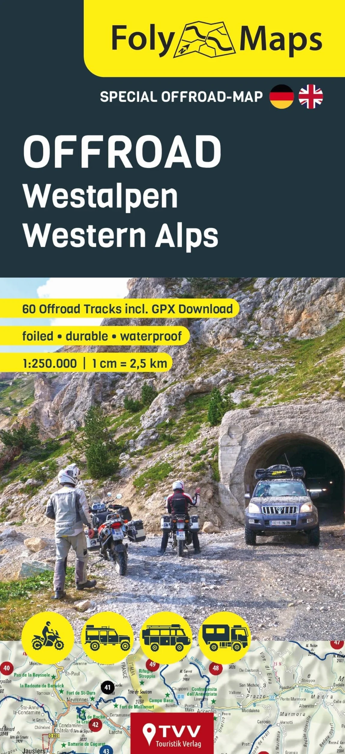 FolyMaps OFFROAD Westalpen 1:250 000: Spezialkarte mit 60 Offroad Pisten