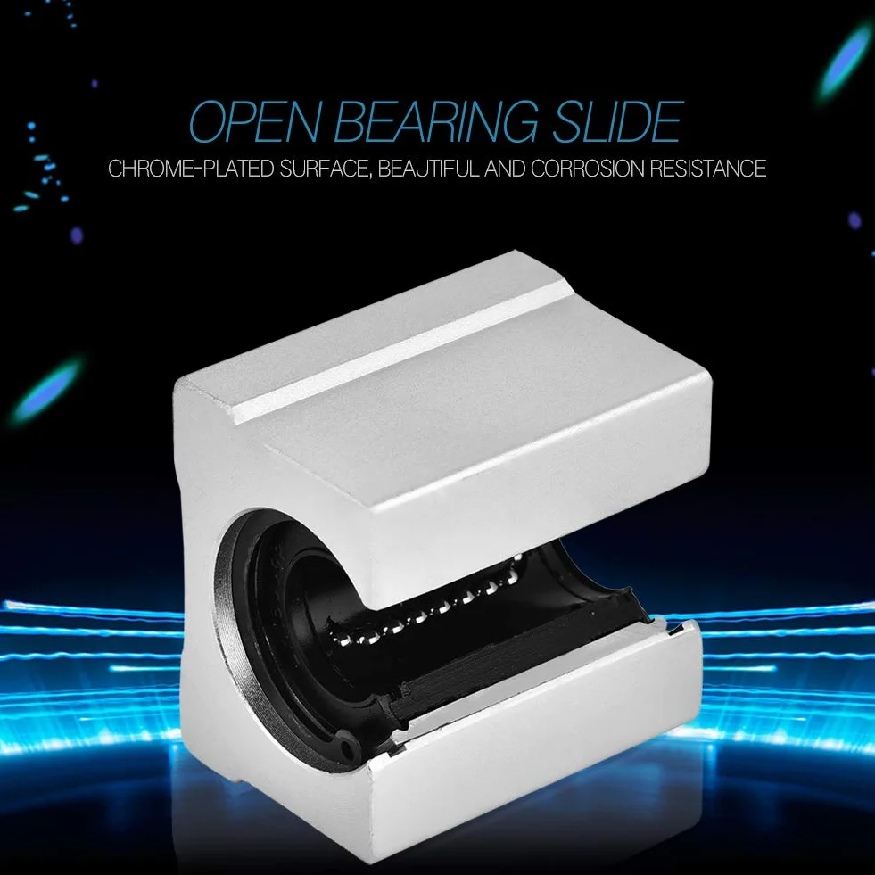 Akozon Liniowe łożyska kulkowe 4 szt.SBR16UU Otwarty liniowy ruch łożyska Blok łożyskowy do CNC 16mm aluminium