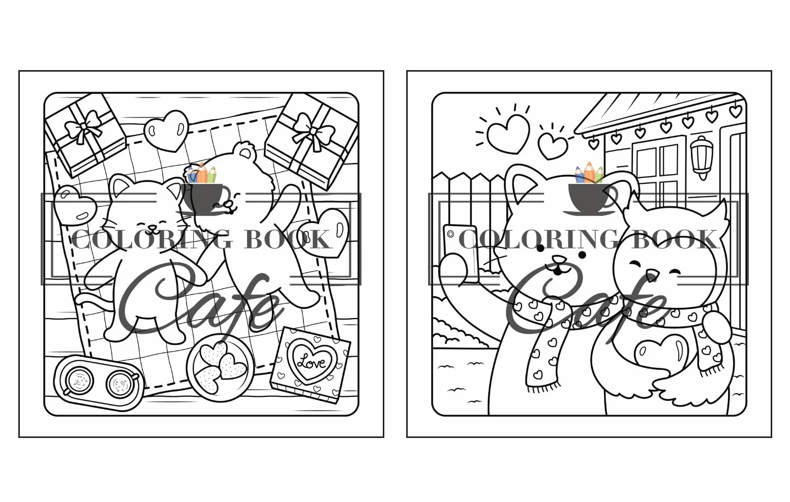 Paws & Hearts Coloring Book for Adults Teens Cozy Love Scenes Adorable Animals