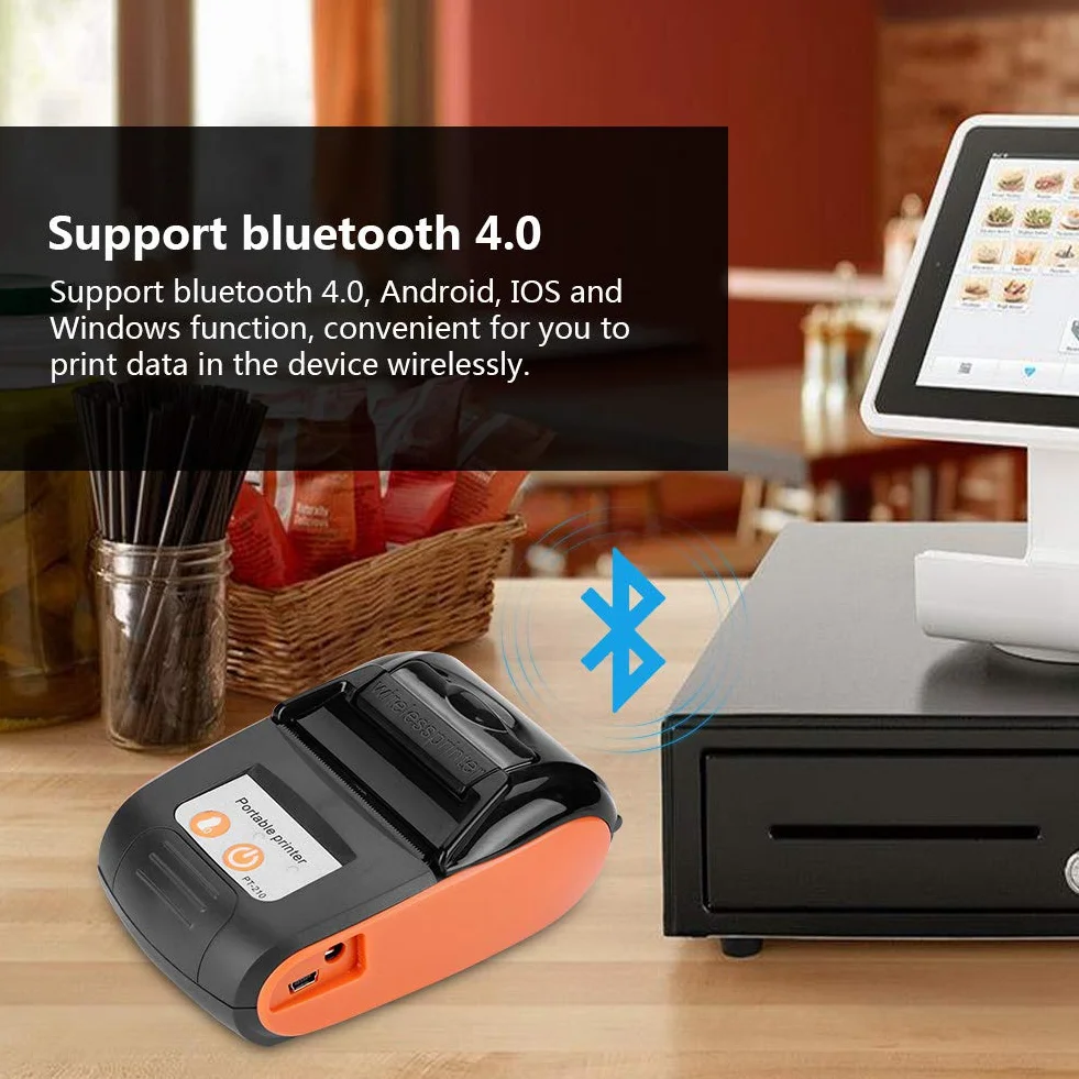 Bezprzewodowa termiczna drukarka pokwitowań Bluetooth 58 mm 110-240 V Android iOS